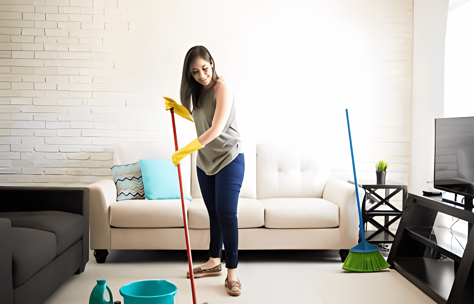 cleaner cleaning living room